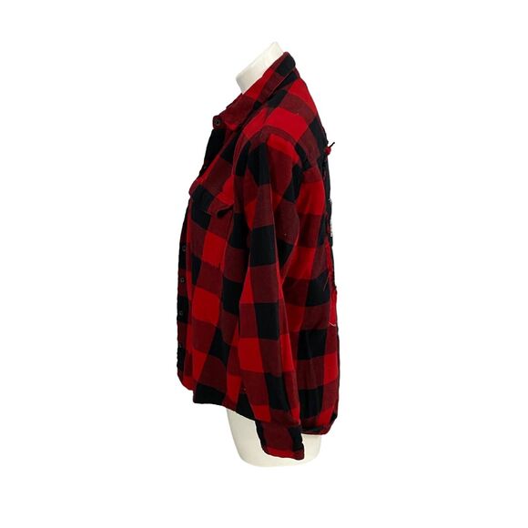 Upcycled Flannel Shirt Womens Medium Shacket Chili Peppers Red Country Grunge - Picture 10 of 16